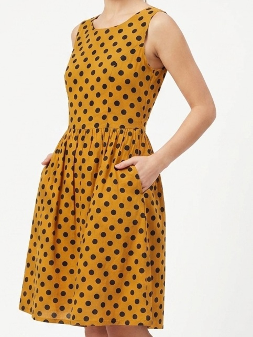 Tulip B NWT Brown Polka Dot Sleeveless Dress with Side Pockets Size Small